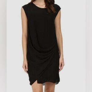 Heather‎ 100% Silk Black Cap Sleeve Draped Shift Dress Estimated Size M